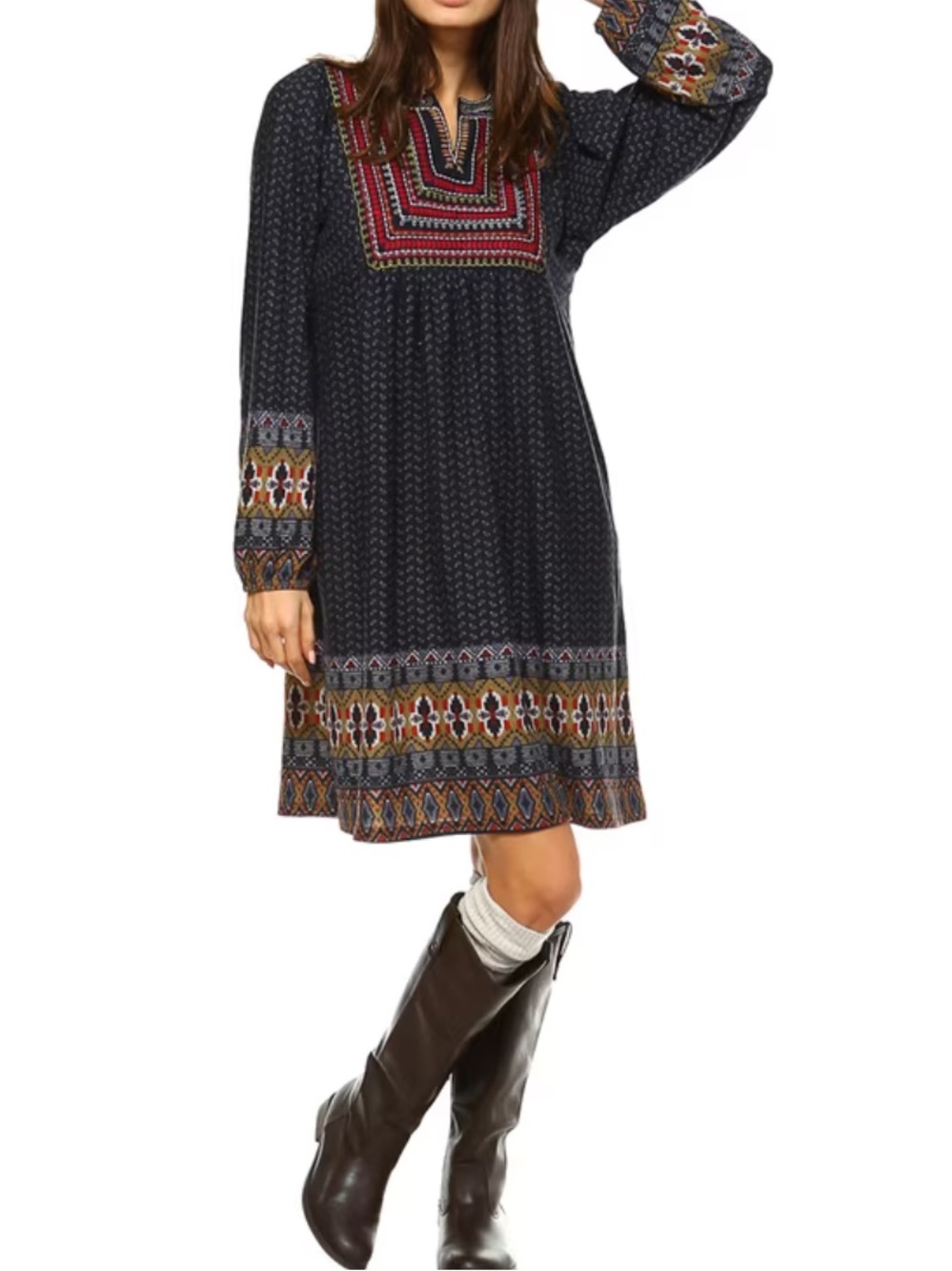 White Mark Black Atarah Embroidered Long Sleeve Sweater Dress. Size Large
